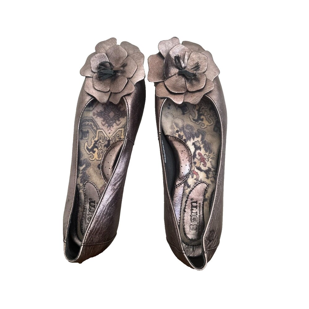 Born Metallic Bronze Leather Ballet Flats Flower Balletcore Womens 7.5